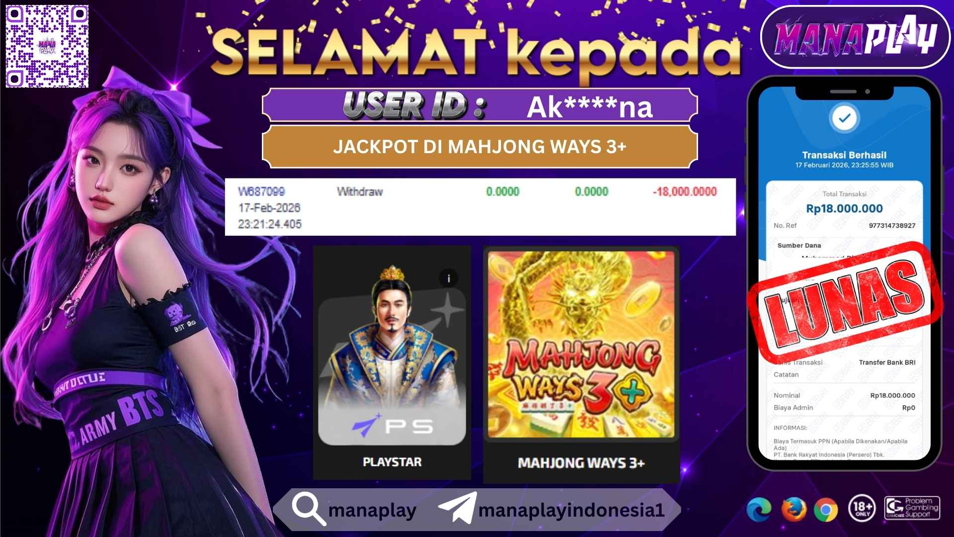 Mahjong Ways 3+ Jackpot 18 Juta Langsung Lunas! – MANAPLAY